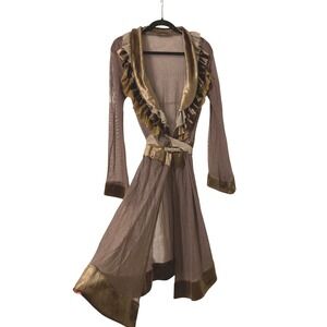 Velvet Ruffle Sheer Brown Duster Kimono Robe Medium Ethereal Bohemian Dark Femme